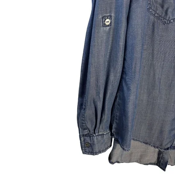 Liverpool Womens Button-Up Denim Shirt With Double Chest Pockets & Button Accent - Picture 2 of 7